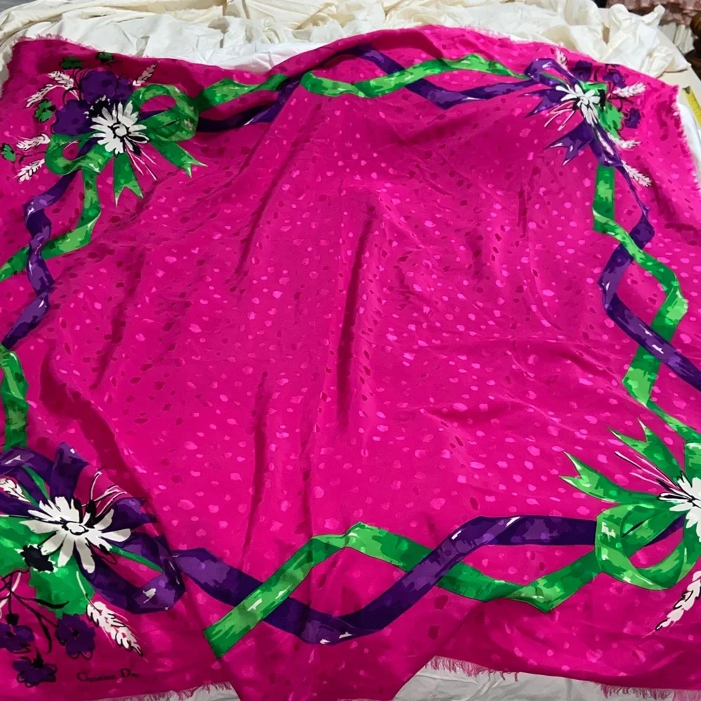 RARE vintage Christian Dior large Floral Scarf